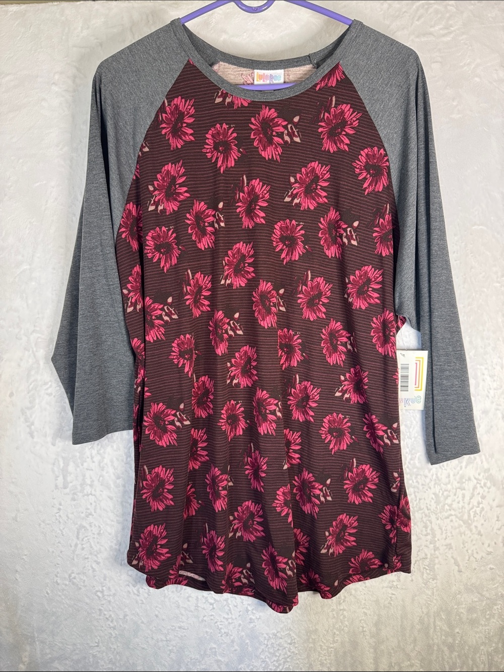 NWT Lularoe Randy Raglan Floral Tunic Top - Pink Flowers on Charcoal
